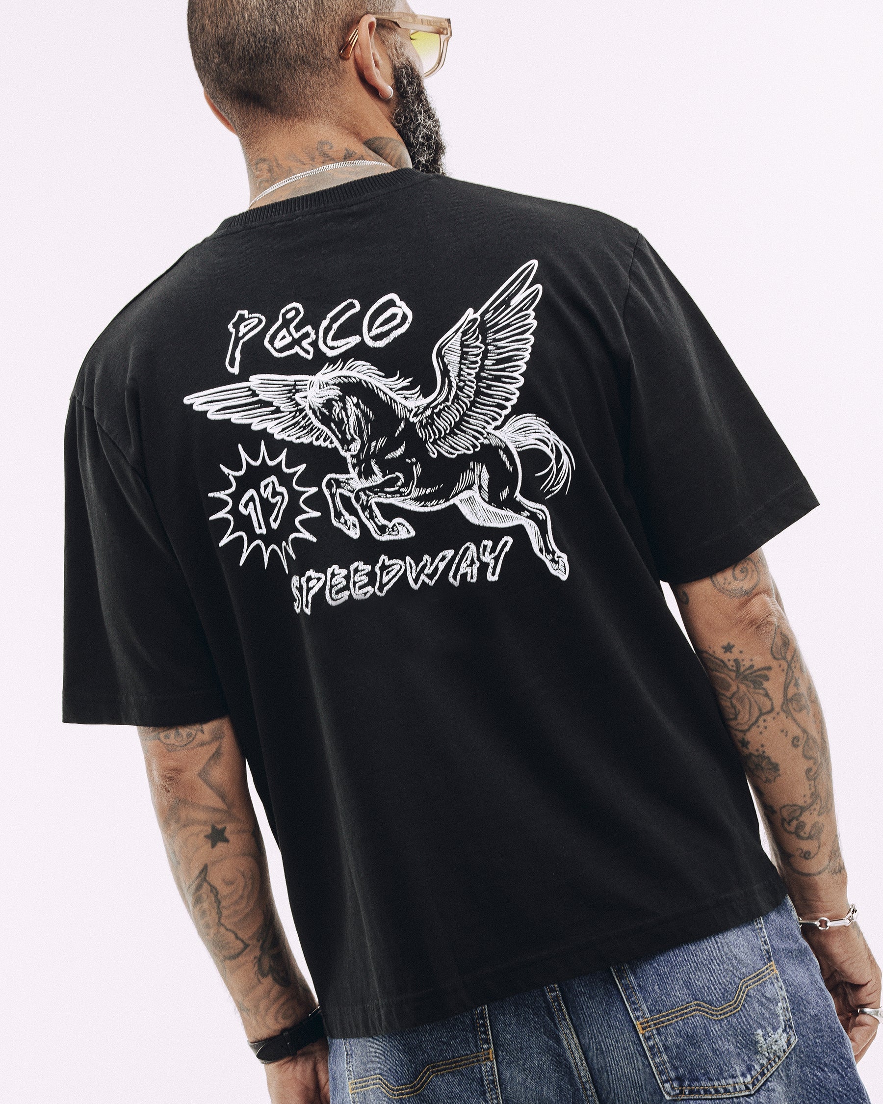 Pegasus Speedway Boxy T-Shirt - Washed Black