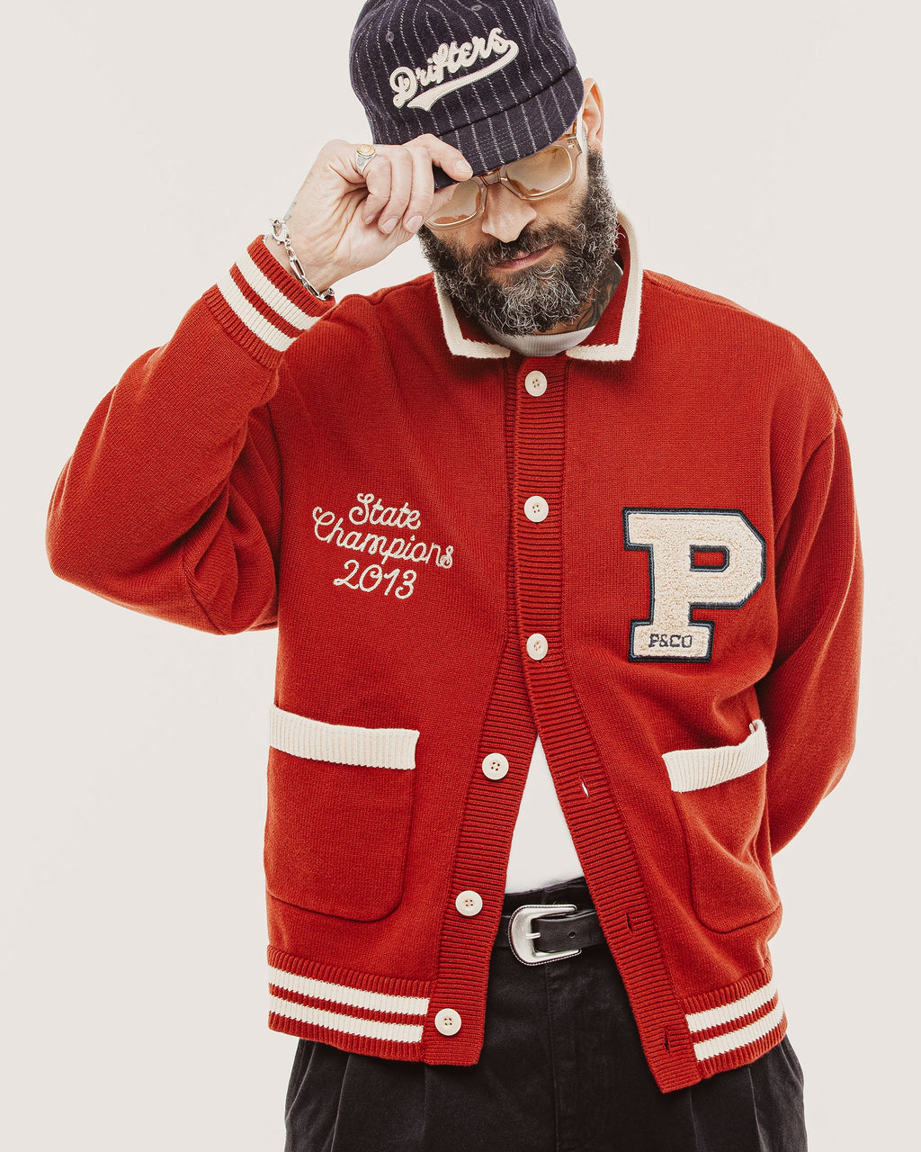Varsity Knitted Cardigan - Brick Red