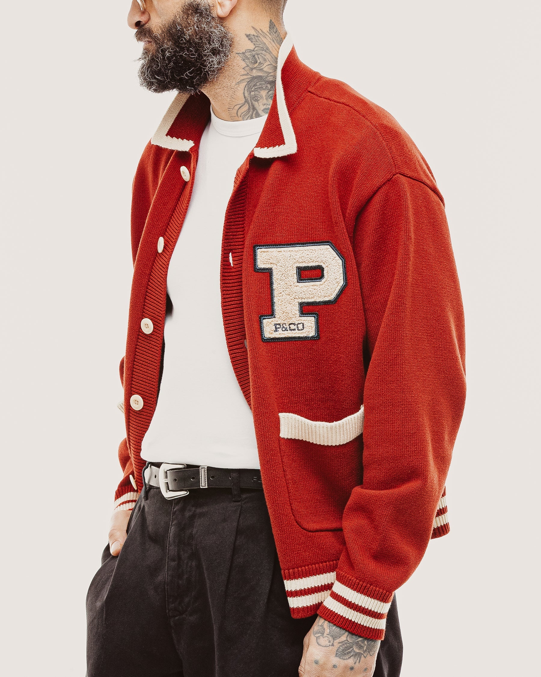 Varsity Knitted Cardigan - Brick Red