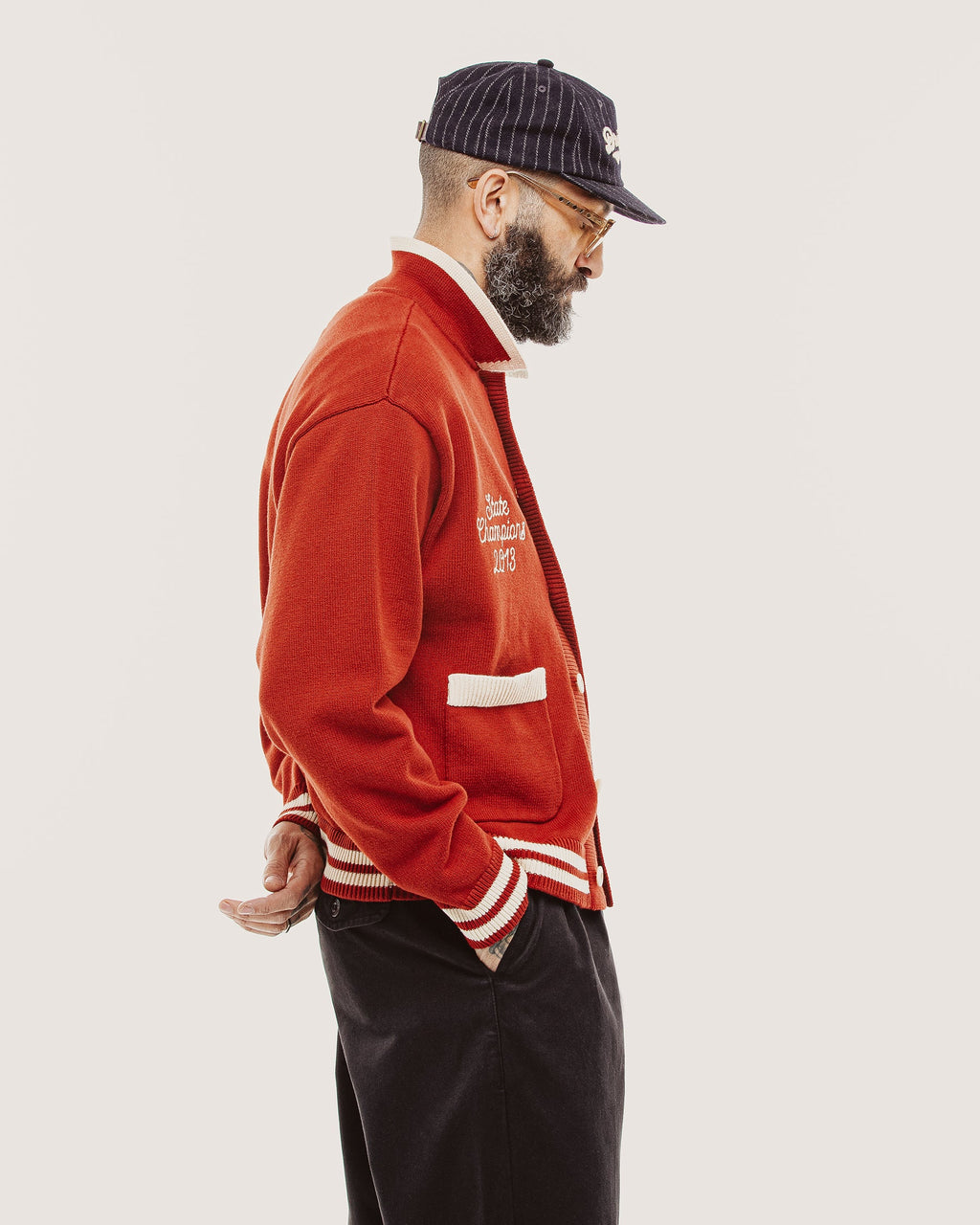 Varsity Knitted Cardigan - Brick Red